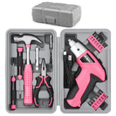 Hi-Spec pink electric screwdriver shown with compact toolbox for quick home projects