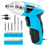 Hi-Spec blue USB cordless screwdriver charging via USB cable for quick tasks