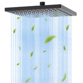 Hibbent 10-inch rainfall shower head in matte black delivers immersive spray coverage.