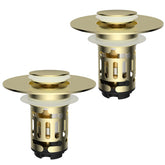 Hibbent 2 pack upgraded 3 in 1 sink strainer with brushed gold finish stores items and prevents clogs