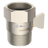 Hibbent all-metal flow control valve, brushed nickel, front view showing durable brass body