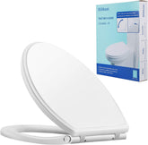Hibbent round toilet seat with quiet close for peaceful bathrooms.
