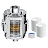 Hibbent Shower Filter front view in chrome showing 20-stage purification
