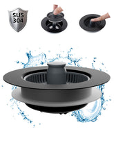 Hibbent upgraded 3-in-1 sink strainer close-up showing versatile drain capability for clutter-free pipes