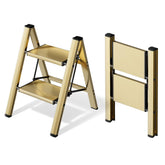 HillhutApex 2 Step Ladder open view demonstrating compact standing height for shelves.