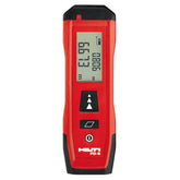 Hilti PD-S distance meter front view, compact pocket design for quick measurements.
