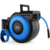 Himimi 80ft retractable air hose reel wall-mount setup for organized garages.