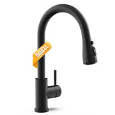 Hiqufet black kitchen faucet front view with modern single-handle control.