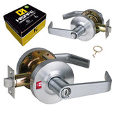 HISAFE privacy lever closeup in satin chrome finish for commercial doors