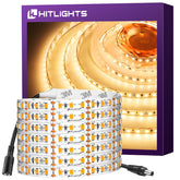 HitLights LED strip in warm white 3000K illuminating a kitchen cabinet with an even tone.