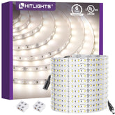HitLights white LED strip 4000K reel close-up showing easy peel-and-stick installation.