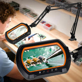 Hittti 12x square magnifying glass with light and clamp, angled view for precise detail work.