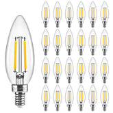 Hizashi E12 candle bulb emits warm 3000K light with 450 lumens for cozy rooms.