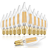 Hizashi flame-tip LED bulb in a chandelier delivers a warm, inviting glow.