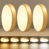 HLinghtnet LED round flush mount gold, front view, modern ceiling fixture for living spaces
