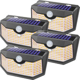 HMCITY 120 LED solar lights with front button design for easy setup and patio safety.