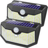 HMCITY 120 LED outdoor solar lights front view with bright perimeter illumination.