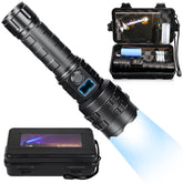 HMFREE flashlight front-angled view highlights rugged design for outdoor use.