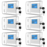 HNNMIS thermostat lock box front view with clear shield protecting a wall thermostat