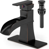 HOIGY brass waterfall faucet with wide spout delivers a graceful water flow.
