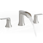 HOIGY brushed nickel tub faucet with waterfall spout enhances bath ambience.