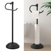 Hoimpro 25-inch free standing toilet paper holder with shelf for convenient bathroom storage.