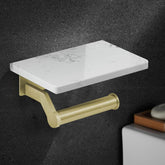 Hoimpro brushed gold aluminum holder with marble shelf mounted on wall for elegant bathroom storage