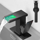 Hoimpro LED waterfall faucet matte black full view for modern bathroom centerpiece