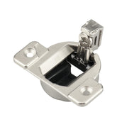 Holdly Blum 110° hinge close-up reveals sturdy nickel-plated metal for long-lasting use.