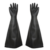 Holdwin heavy-duty sandblasting gloves showing 27-5 inch length and rugged black stripes for arm protection