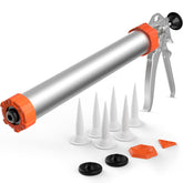 Holothurian sausage caulking gun with aluminum body for lighter, durable handling.