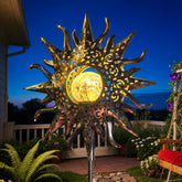 HOMEIMPRO large sun solar garden light glows warmly along walkways for evening ambiance.