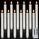 Homemory 12-pack flameless taper candles packaging for quick setup and safe ambiance.