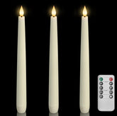 Homemory 3-pcs ivory waxy flameless taper candles add warm ambiance.