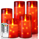 Homemory acrylic flameless candle with embedded star lights creates warm ambiance.