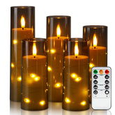 Homemory flameless candle with star string lights for warm ambiance.