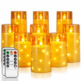 Homemory flameless candles with embedded star string lights create safe ambiance for events.