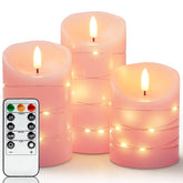 Homemory flameless pink candles with embedded fairy lights create warm ambience for gatherings.