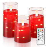 Homemory flameless candles with remote red set of three for cozy ambiance