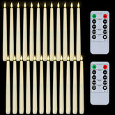 Homemory flameless taper candles with remote timer provide a warm, safe ambiance.