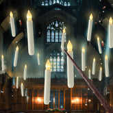 Homemory hanging floating candles with wand remote setup for ambient ceiling decor.