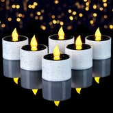 Homemory solar tea candle on a lantern provides safe, flickering outdoor light.