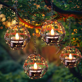 Homemory solar tea lights hanging lanterns illuminate patios with eco-friendly glow.