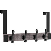 Homode over-the-door hooks in rustic grey wood hold towels securely.
