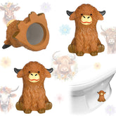 Honeydak Highland cow toilet bolt cap front view, decorative ceramic bathroom decor.