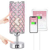 Hong-in crystal table lamp pink shade for cozy ambiance.