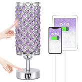 Hong-in Purple Lamp with crystal shade enhances a chic nightstand.