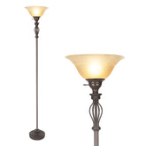 Honoding torchiere floor lamp with amber glass shade for warm living space lighting.