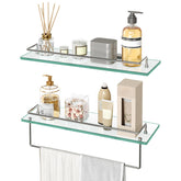 HOOBRO glass bathroom shelves set 2 wall-mounted for organized toiletries.