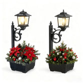 HOODINK 2-pack solar lamp post with planter left view, ambient pathway lighting for entryways